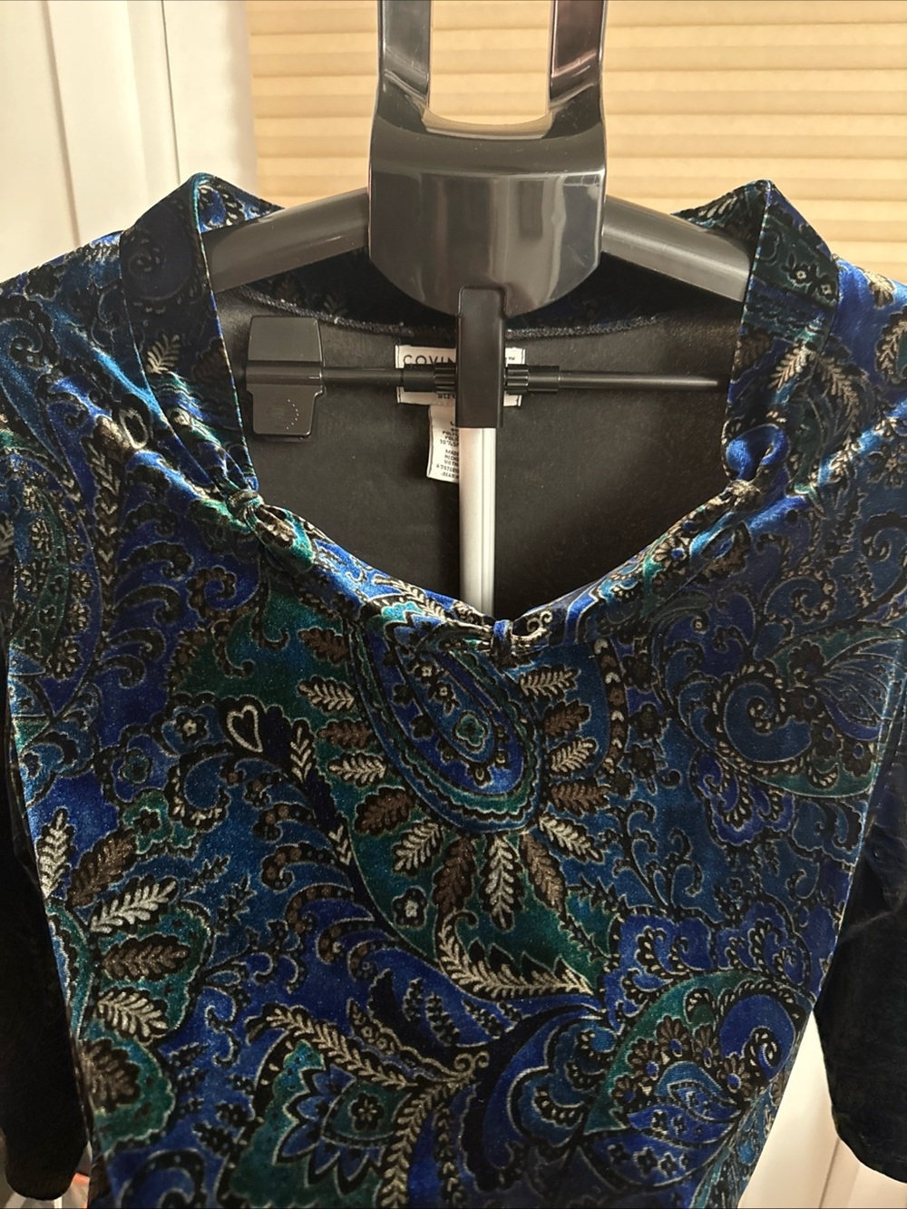 Whimsigoth Dark Boho Covington Velvet Burnout Paisley Top L rich blues & greens